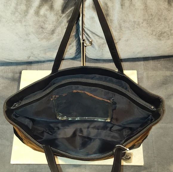 NWOT BUENO CALF HAIR ANIMAL PRINT 3 COMPARTMENT MESSANGER BAG TOTE BROWN & BLACK - Picture 14 of 16